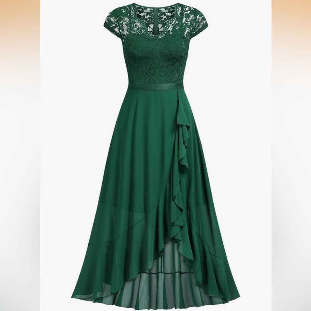Miusol Women's V Neck Elegant Lace Ruffle Bridesmaid Maxi Dress 010 - Picture 4 of 6